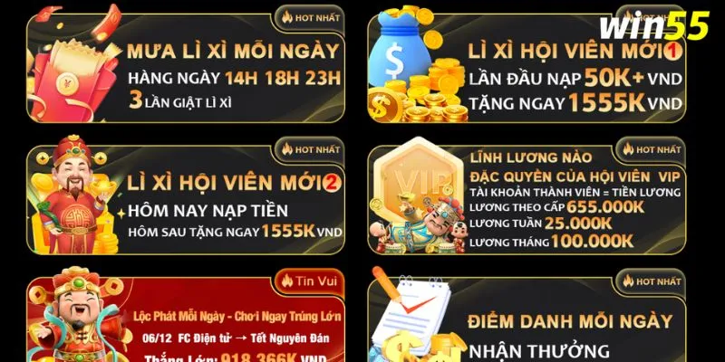 Siêu nhiều ưu đãi hấp dẫn dành cho thành viên WIN55